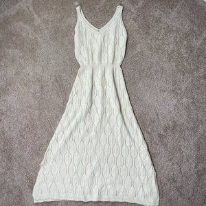 Bohemian Sweater Dress Womens Medium Beige Open Knit Tank 70s Boho Indie Hippie
